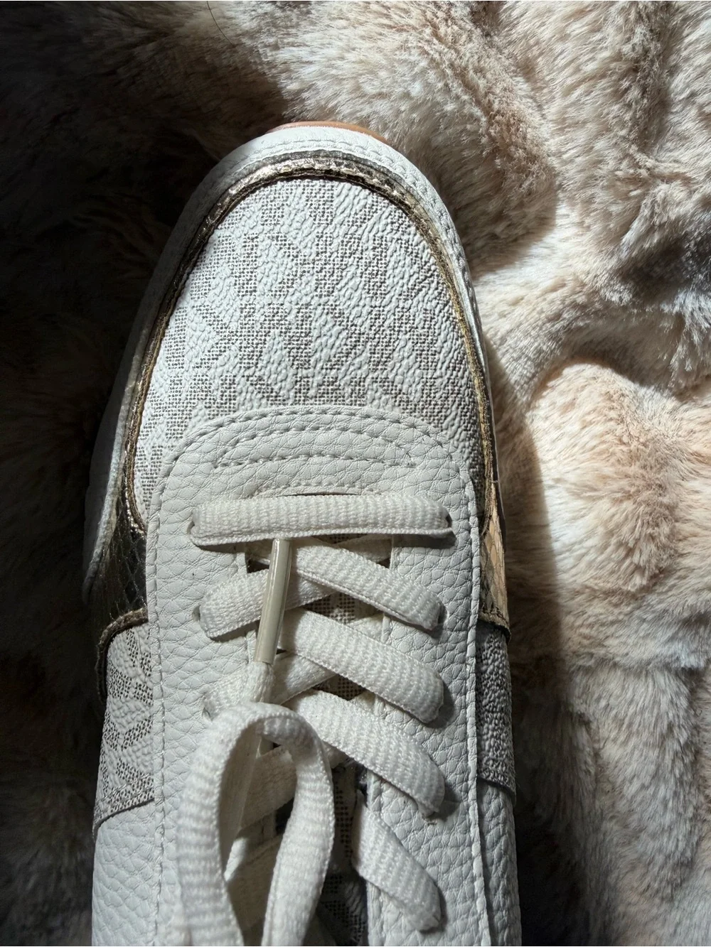 Michael Kors Cream Logo Low-Top Sneakers with Gold Accents